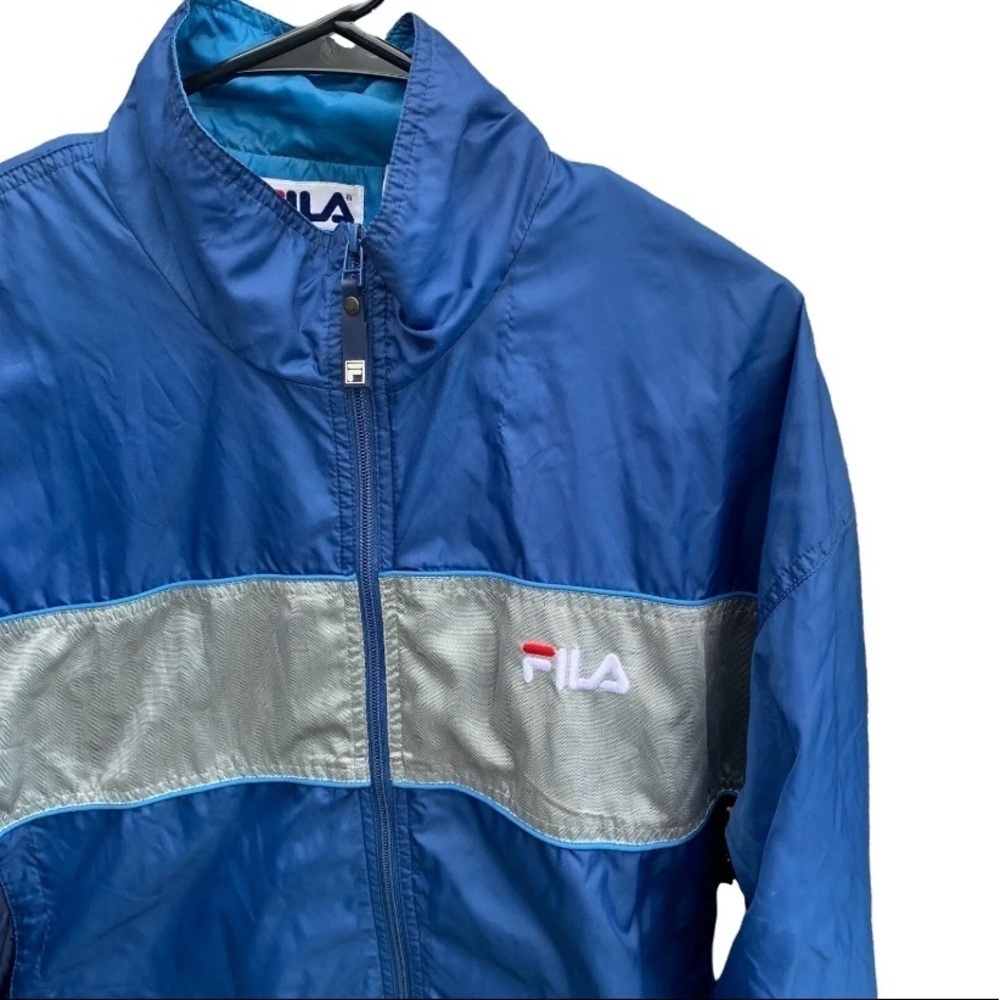 Vintage Fila Mens Jacket 90s Y2k Coat Blue Gray Logo